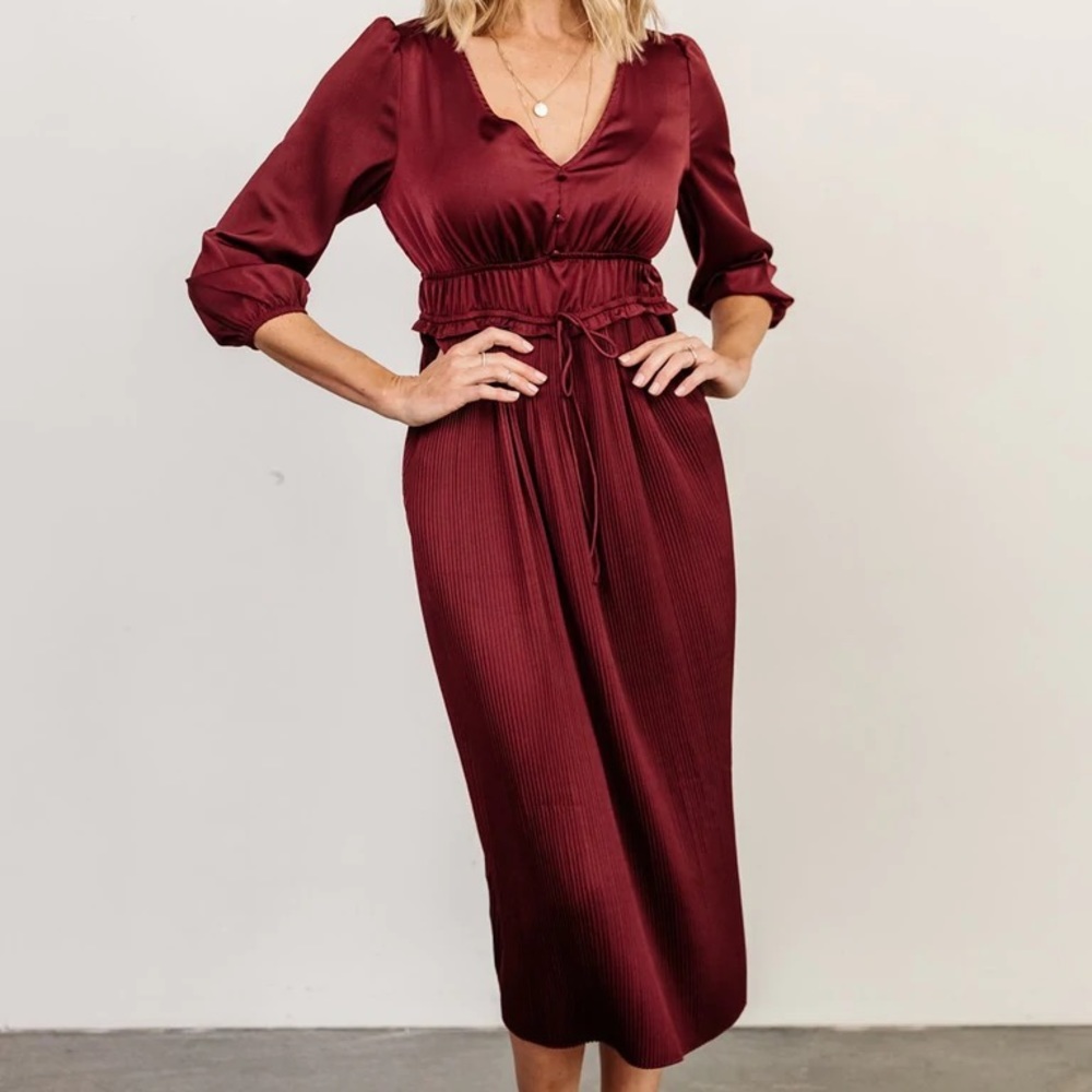 Satin Midi Dress - Burgundy - Picture 3 of 3
